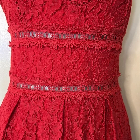 NSR Red lace tea length dress size S - Picture 5 of 13